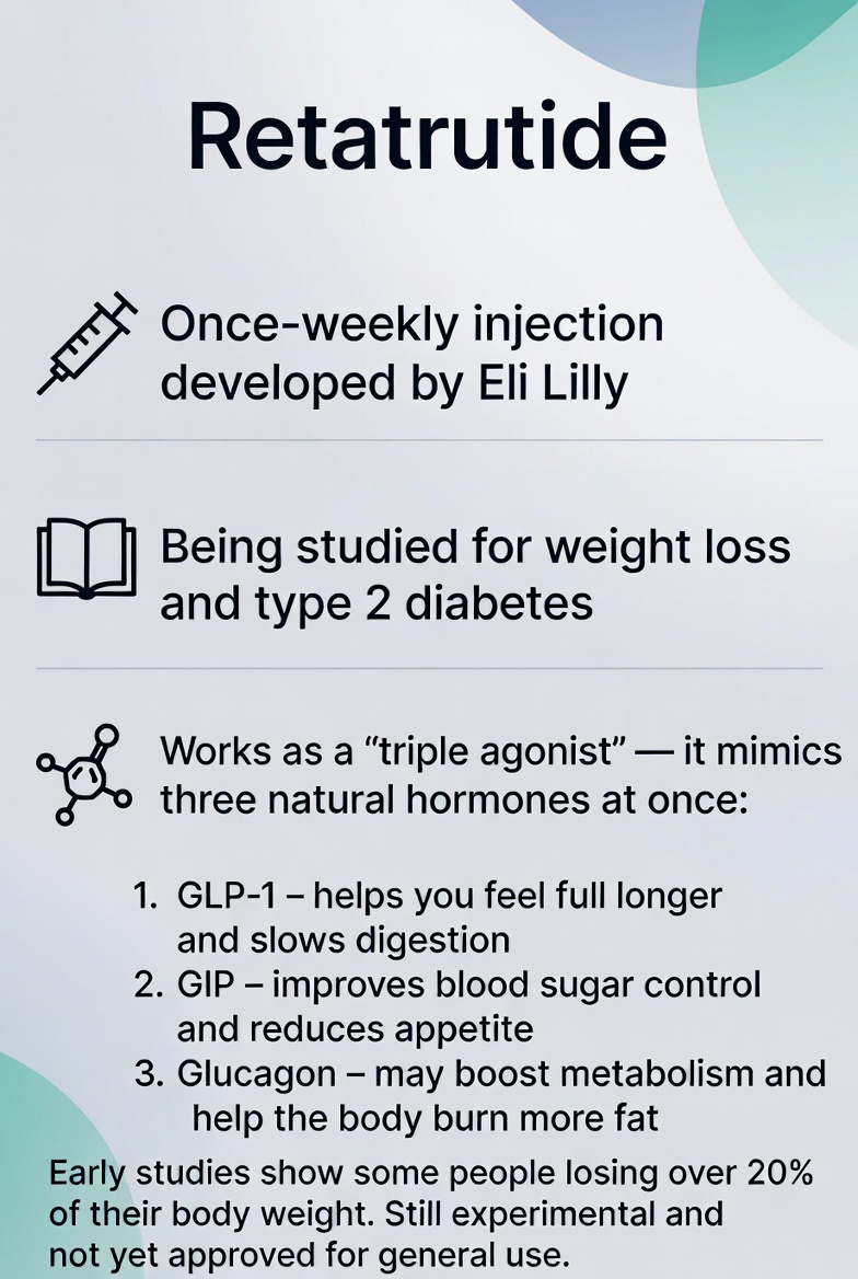 Retatrutide overview: once-weekly injection, triple agonist mechanism
